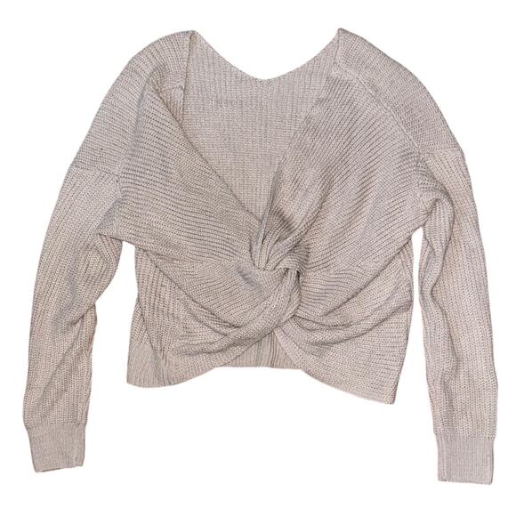 Main Strip Front Twist Lightweight Knit Tan Sweater Women's Large - Picture 1 of 6